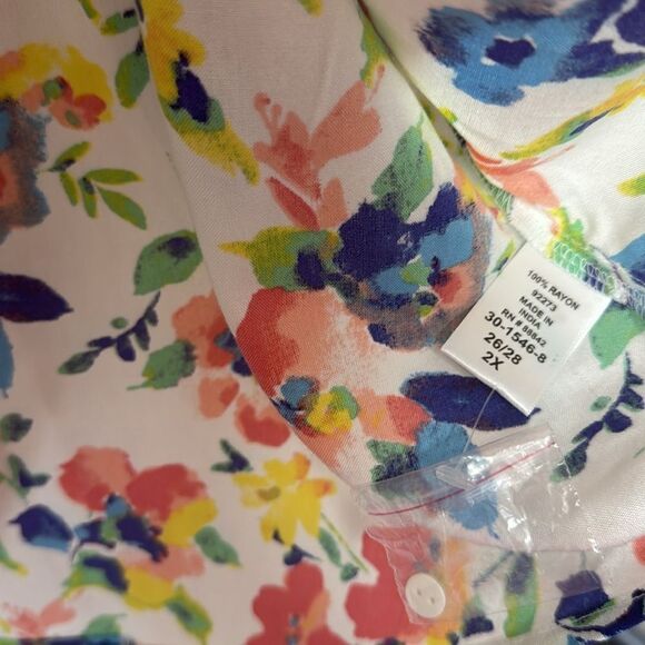 Woman Within Womens Plus Quarter Sleeve Tab Front Floral Flowy Tunic Blouse - Picture 12 of 16